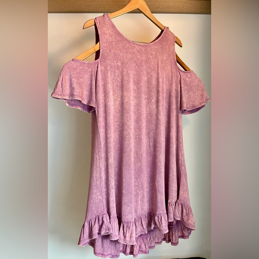 JODIFL - S- Cold Shoulder Swing Ruffle Hem Dress